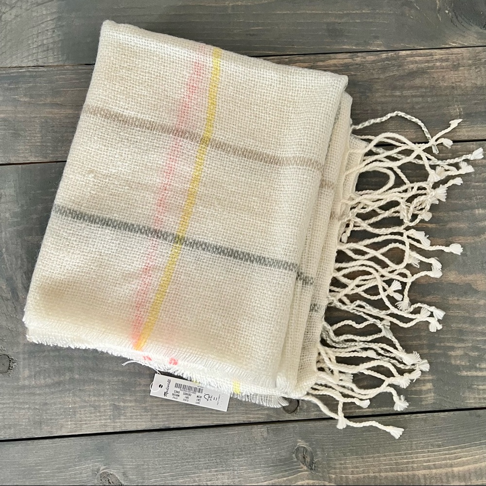 Madewell Gauzy Plaid Scarf in Antique Cream